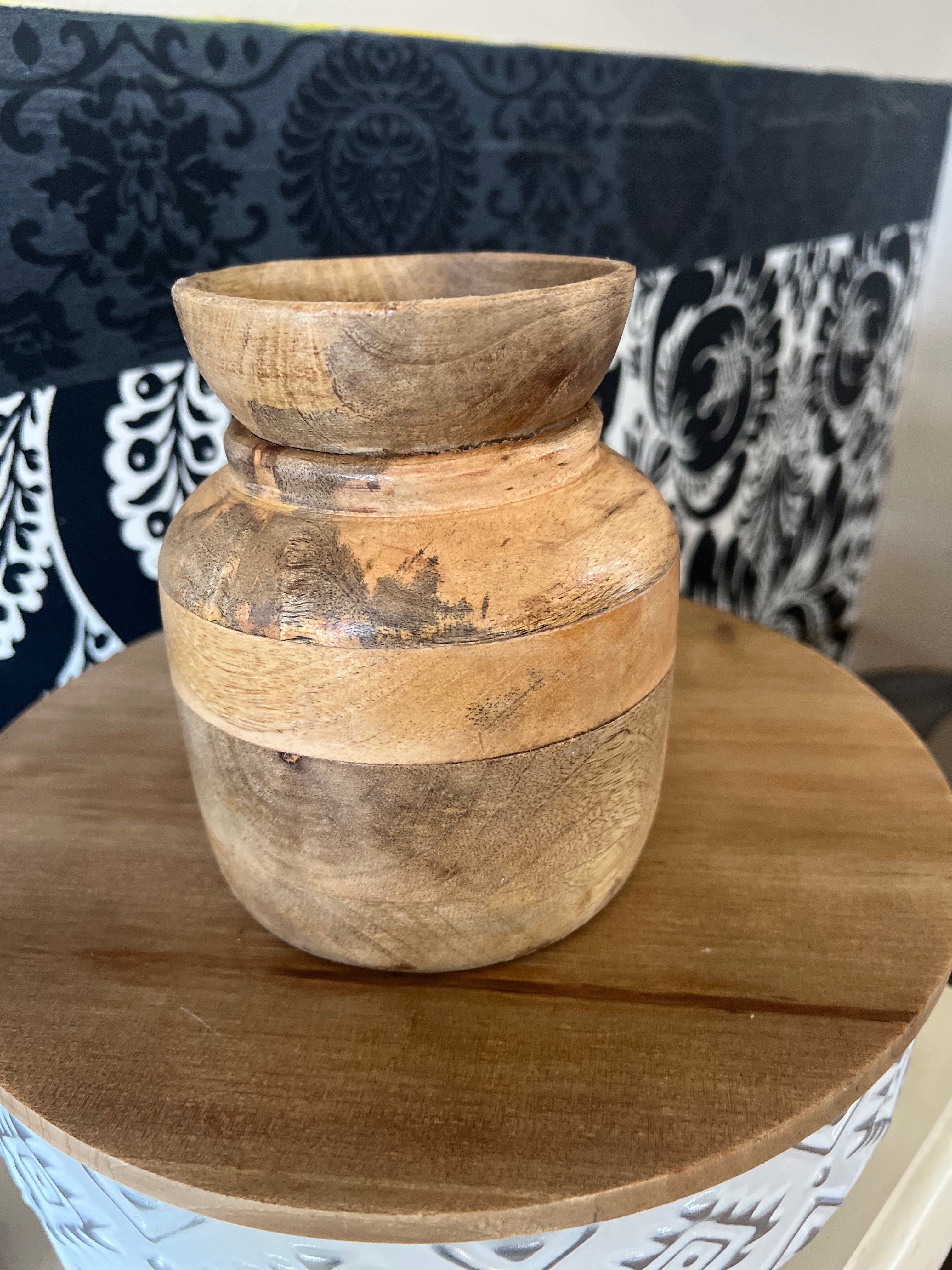 Wide mouth wood vase